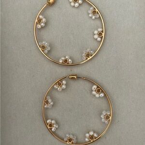 Gold Hoop Earrings with Bead and Pearl Accents